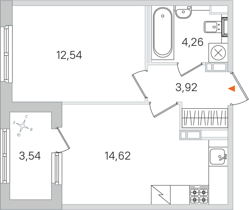 1-комнатная квартира, 35.34 м² в ЖК "Дубровский" - планировка, фото №1