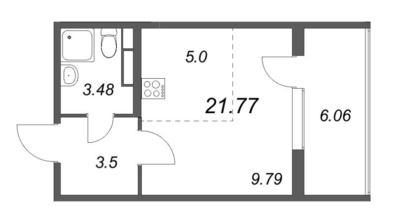 Квартира-студия, 21.77 м² в ЖК "Любоград" - планировка, фото №1