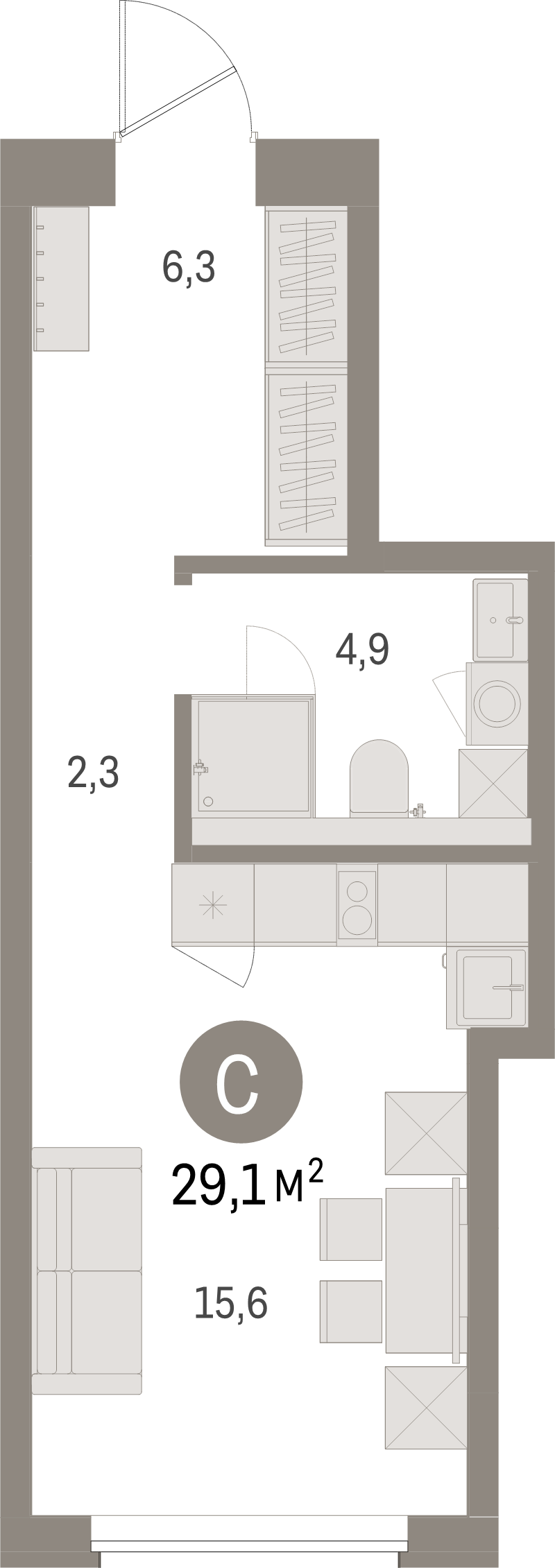 Квартира-студия, 29.1 м² в ЖК "Северный ветер" - планировка, фото №1