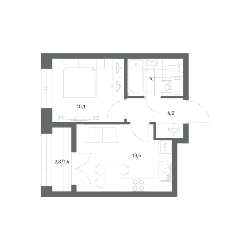 1-комнатная квартира, 33.2 м² в ЖК "NewПитер 2.0" - планировка, фото №1