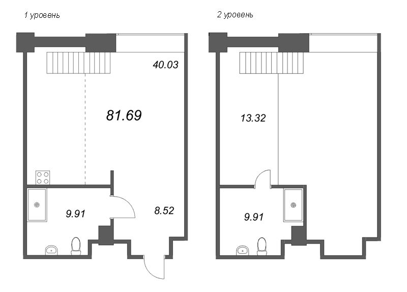 2-комнатная (Евро) квартира, 80.5 м² - планировка, фото №1