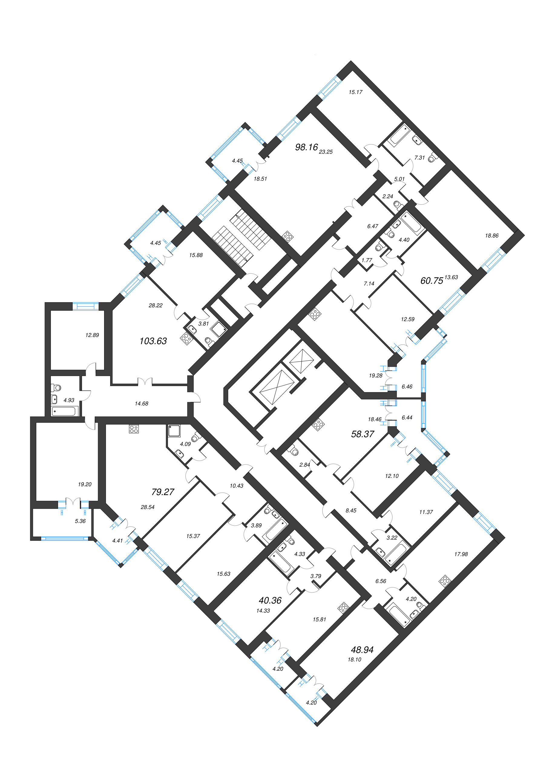 2-комнатная квартира, 79.2 м² в ЖК "Листва" - планировка этажа