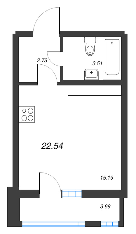 Квартира-студия, 22.54 м² в ЖК "Старлайт" - планировка, фото №1