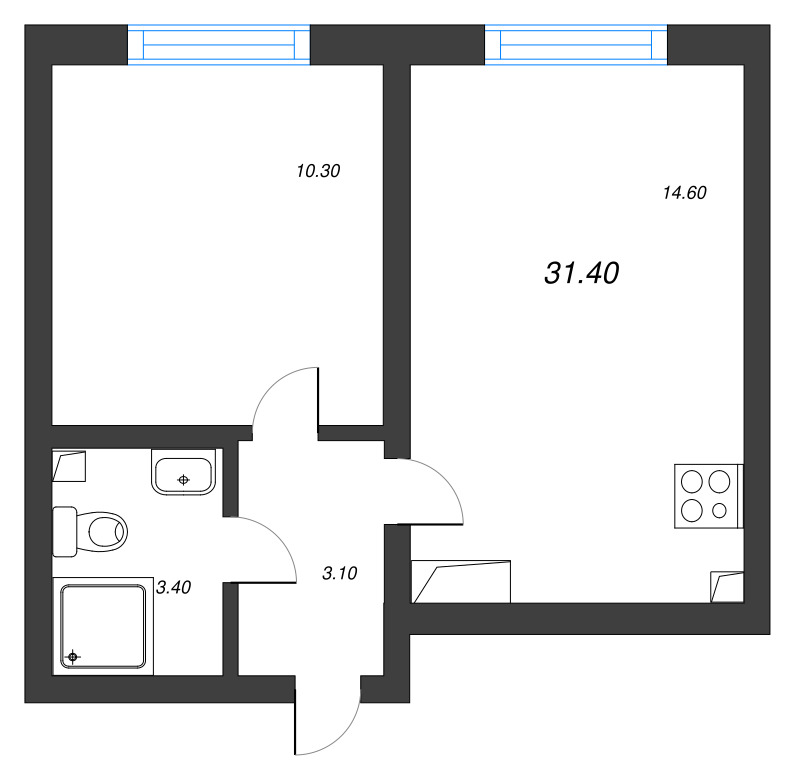 1-комнатная квартира, 31.4 м² в ЖК "Ручьи" - планировка, фото №1
