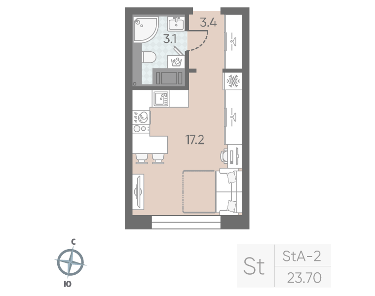 Квартира-студия, 23.7 м² в ЖК "Большая Охта" - планировка, фото №1