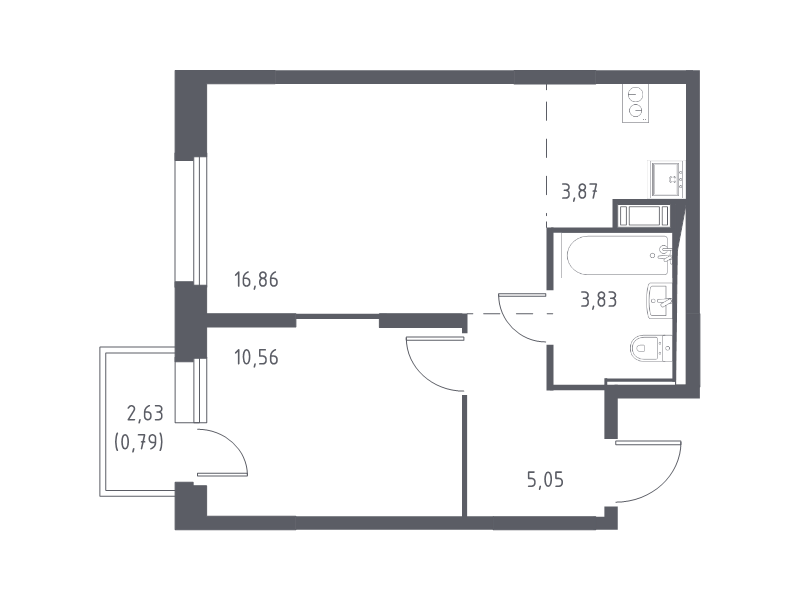 2-комнатная (Евро) квартира, 40.96 м² в ЖК "Новые Лаврики" - планировка, фото №1