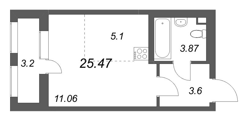 Квартира-студия, 25.47 м² в ЖК "Аквилон Солар" - планировка, фото №1