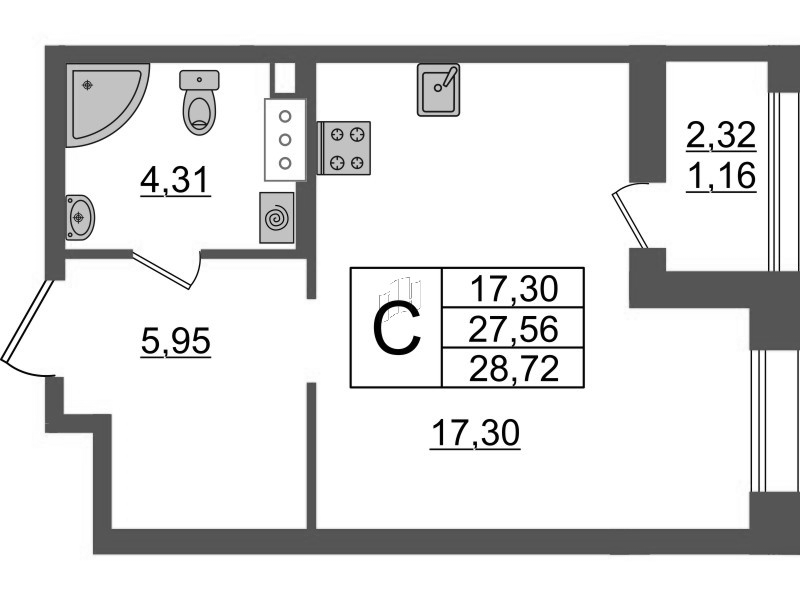 Квартира-студия, 28.72 м² в ЖК "Аквилон Ливз" - планировка, фото №1