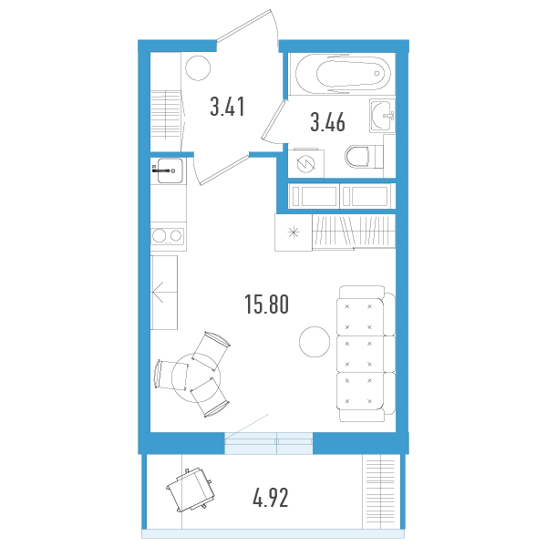 Квартира-студия, 24.15 м² в ЖК "AEROCITY" - планировка, фото №1