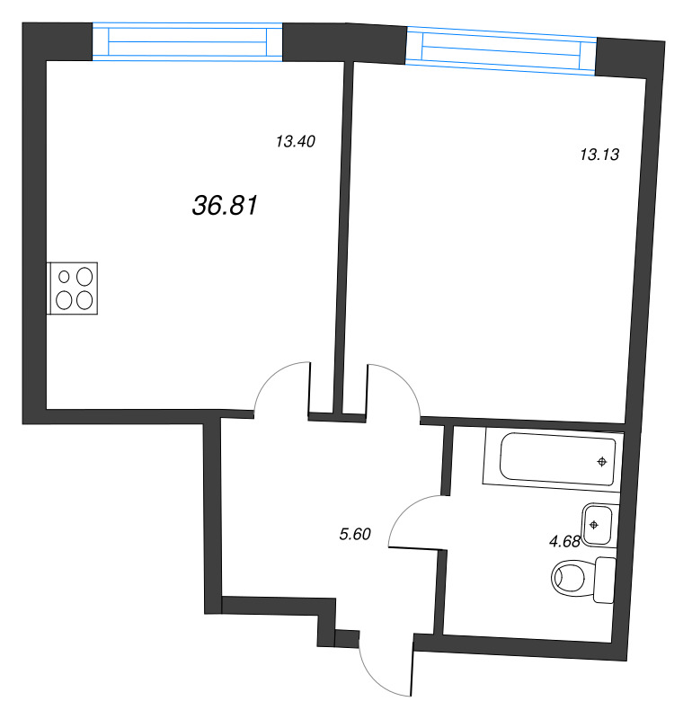 1-комнатная квартира, 36.81 м² в ЖК "Аквилон РИВА" - планировка, фото №1