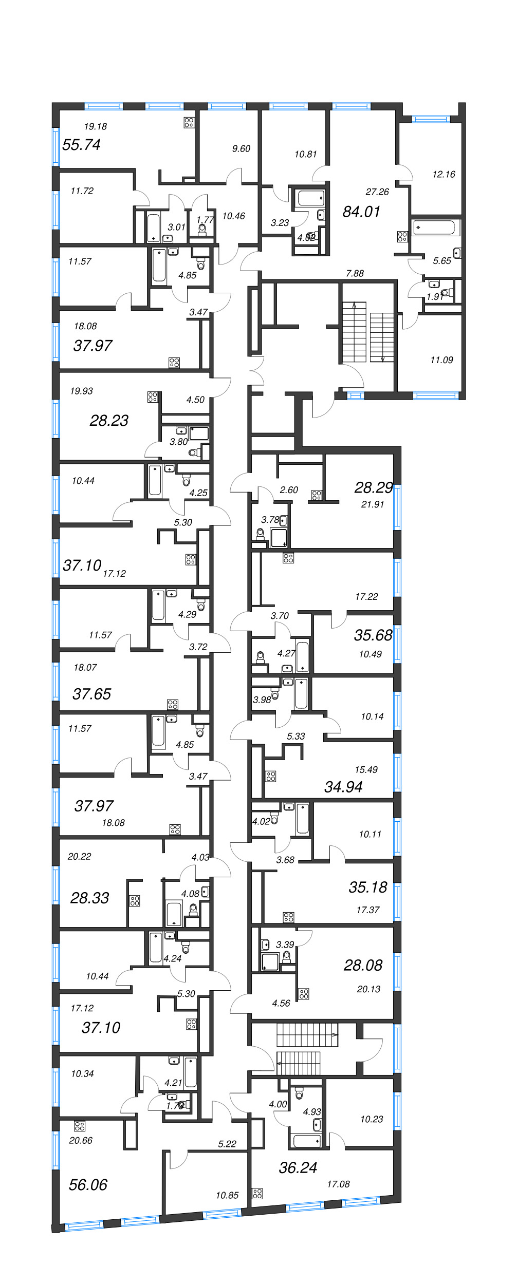 2-комнатная (Евро) квартира, 36.24 м² в ЖК "Legenda Васильевского" - планировка этажа