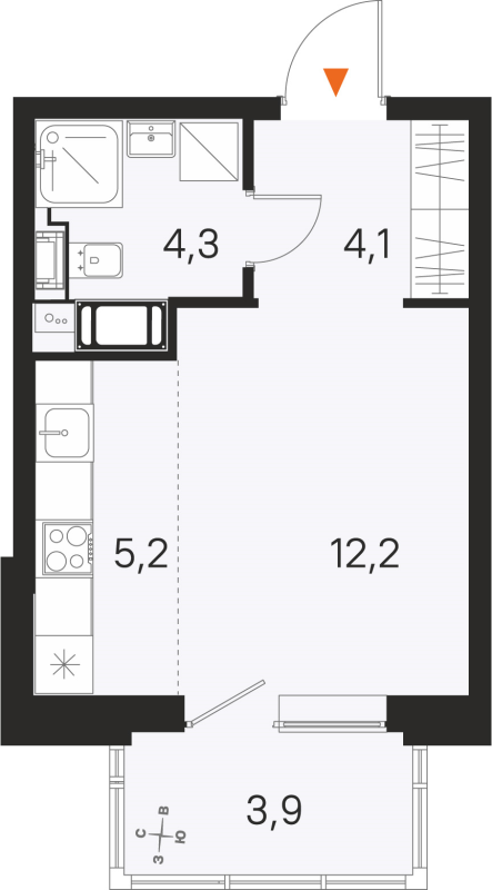 Квартира-студия, 25.8 м² в ЖК "М36" - планировка, фото №1