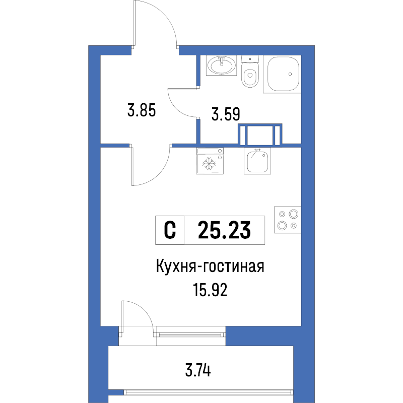 Квартира-студия, 25.23 м² в ЖК "Урбанист" - планировка, фото №1