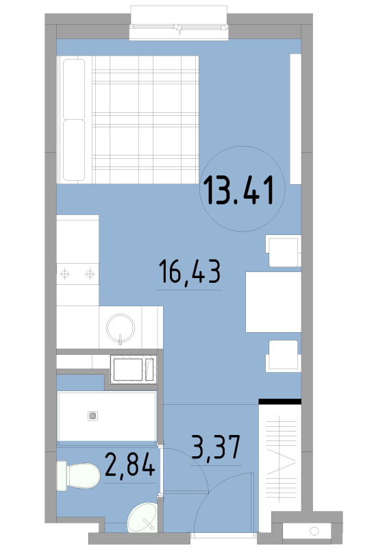 Квартира-студия, 22.64 м² - планировка, фото №1