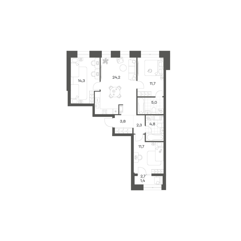4-комнатная (Евро) квартира, 79.25 м² в ЖК "Новый Питер" - планировка, фото №1