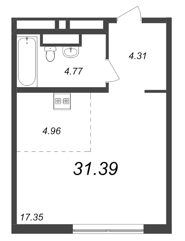 Квартира-студия, 31.39 м² - планировка, фото №1