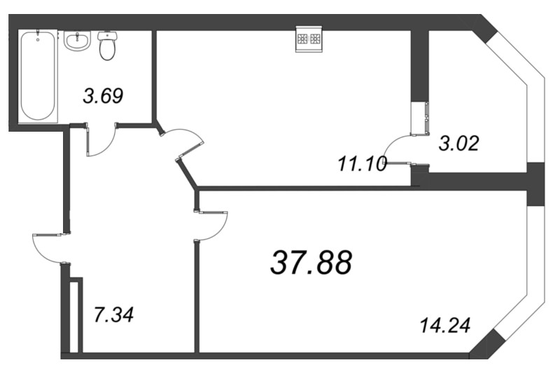 1-комнатная квартира, 37.88 м² в ЖК "Капральский" - планировка, фото №1
