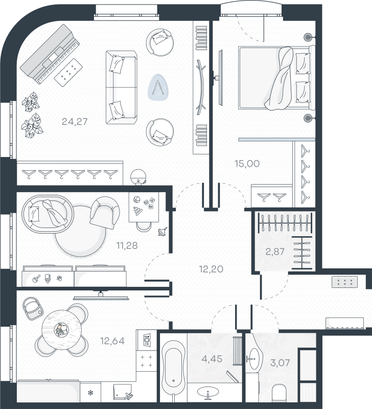 3-комнатная квартира, 86.38 м² в ЖК "MONODOM-ART" - планировка, фото №1