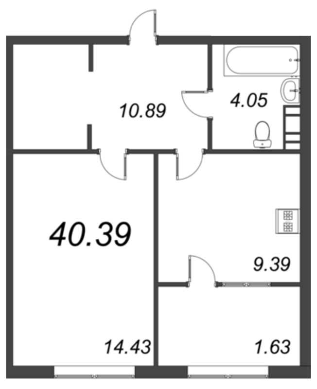 1-комнатная квартира, 43.86 м² в ЖК "Pixel" - планировка, фото №1
