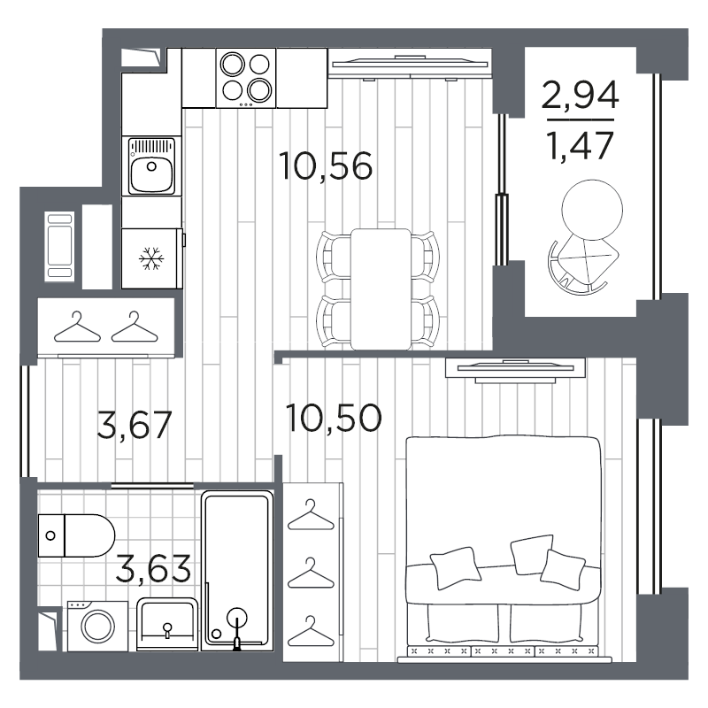 1-комнатная квартира, 29.83 м² в ЖК "Оптимист" - планировка, фото №1