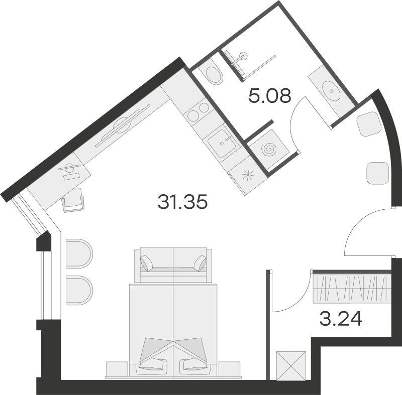 Квартира-студия, 39.67 м² - планировка, фото №1