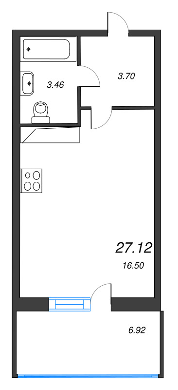 Квартира-студия, 25.5 м² в ЖК "Аквилон Stories" - планировка, фото №1
