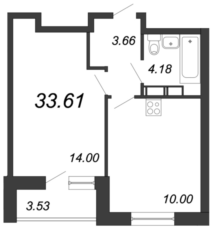 1-комнатная квартира, 33.7 м² в ЖК "Магеллан" - планировка, фото №1