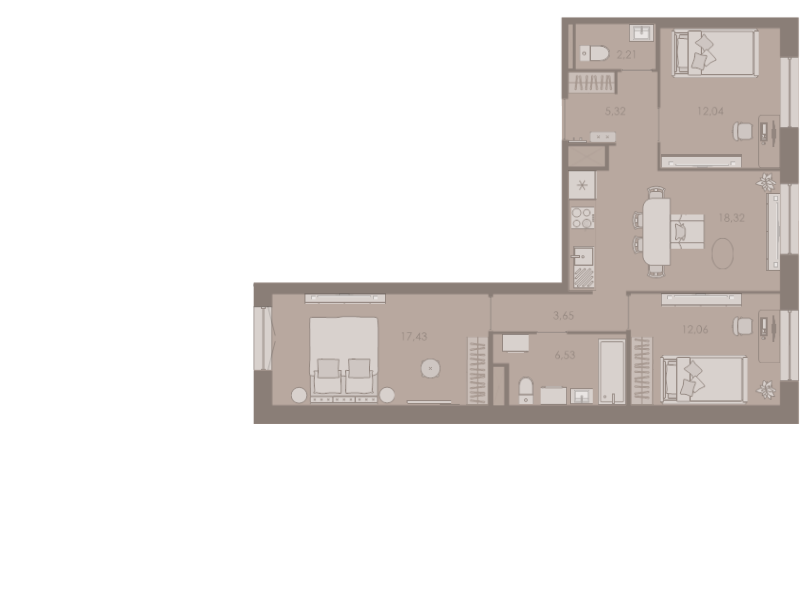 4-комнатная (Евро) квартира, 77.1 м² - планировка, фото №1