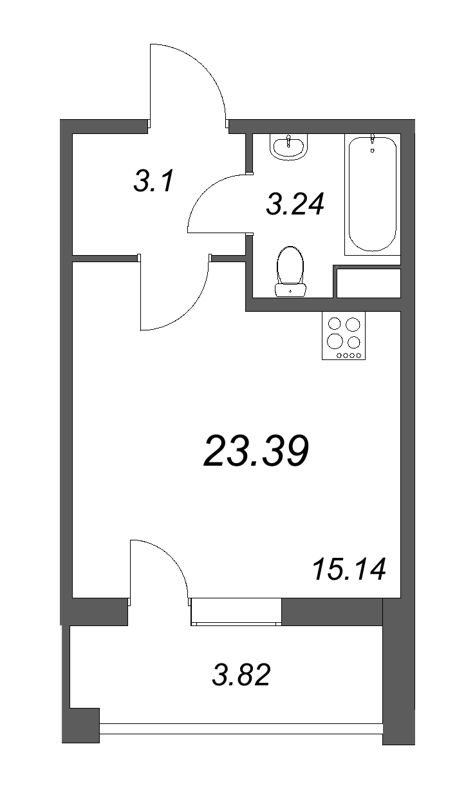 Квартира-студия, 23.39 м² - планировка, фото №1