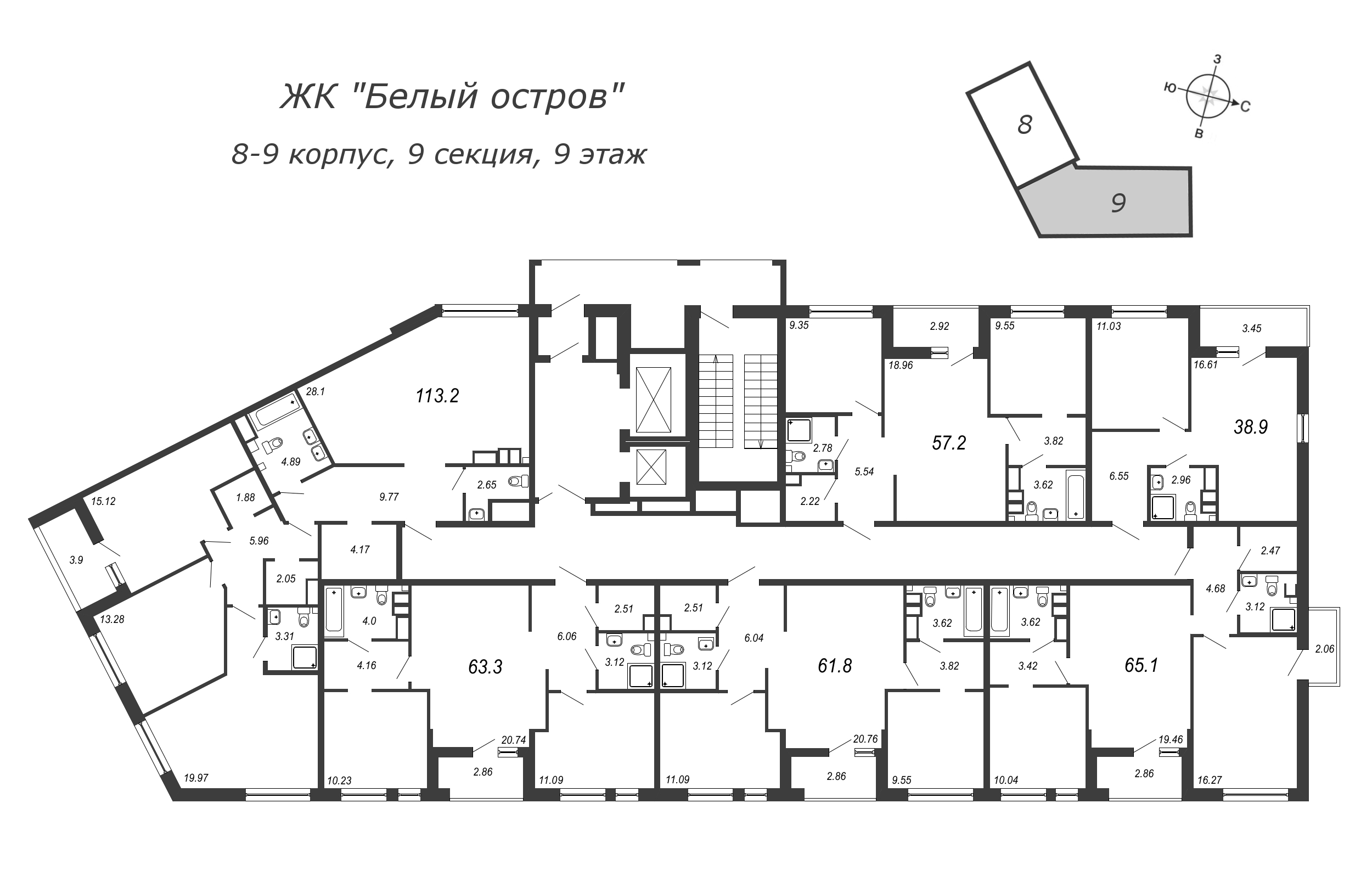 4-комнатная (Евро) квартира, 115.1 м² - планировка этажа