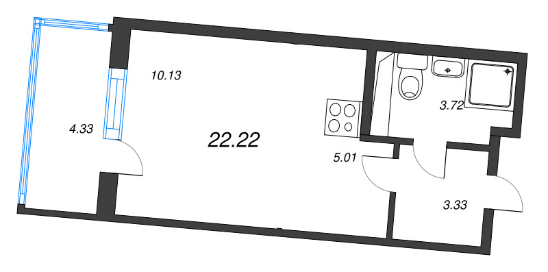 Квартира-студия, 22.22 м² в ЖК "ЮгТаун" - планировка, фото №1