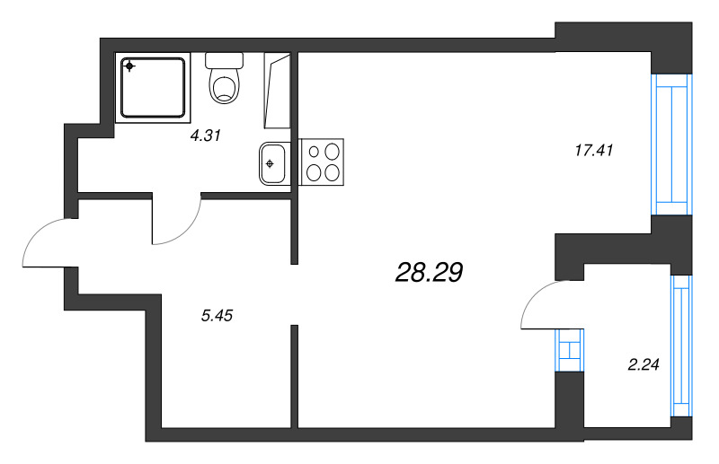 Квартира-студия, 28.29 м² - планировка, фото №1
