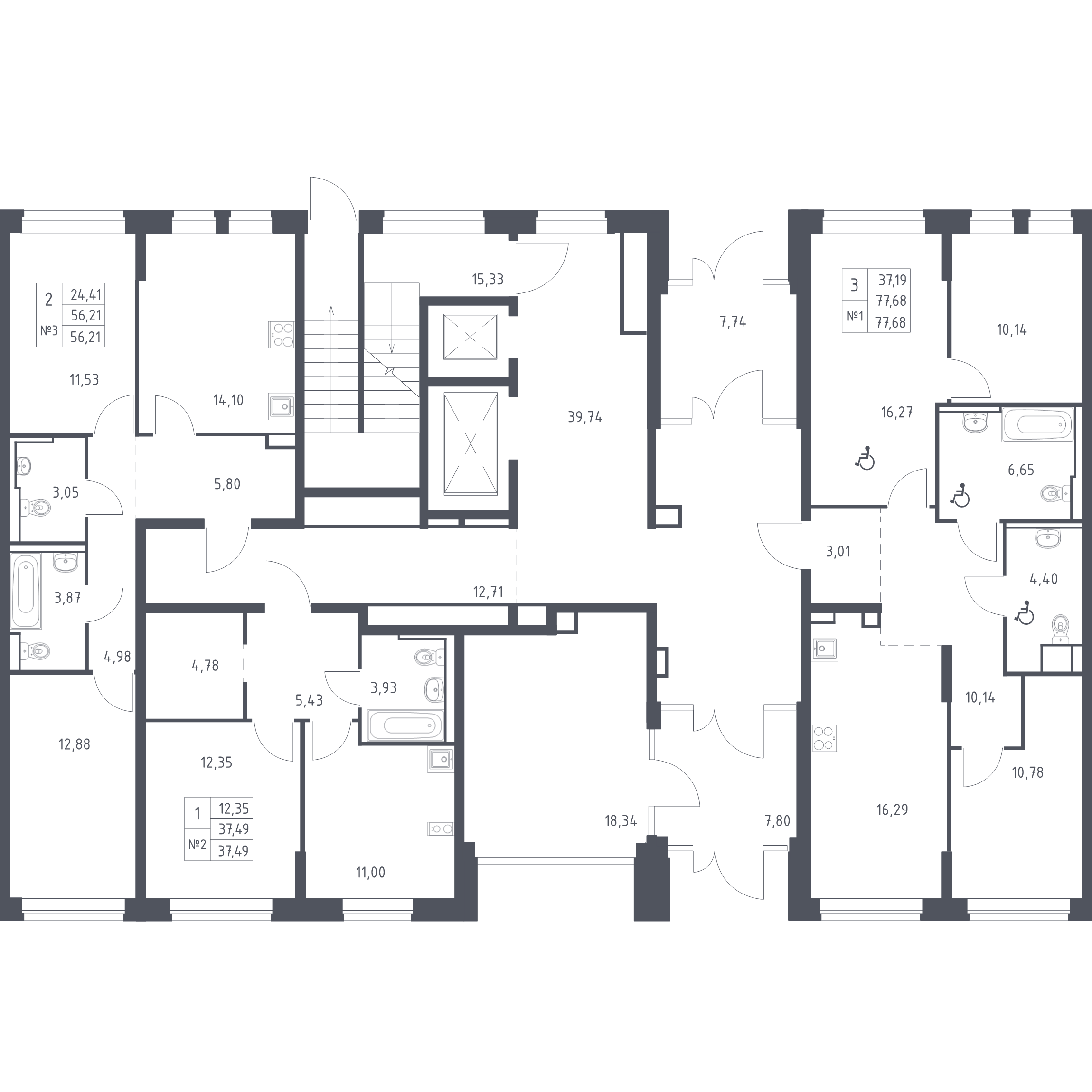 2-комнатная квартира, 56.21 м² в ЖК "Новое Колпино" - планировка этажа