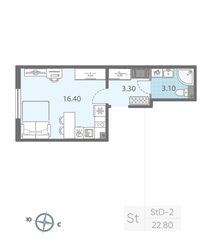 Квартира-студия, 22.8 м² - планировка, фото №1