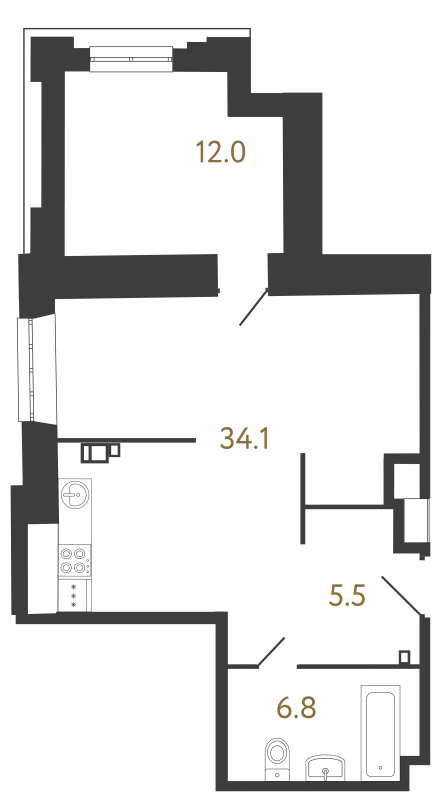 2-комнатная (Евро) квартира, 58.4 м² в ЖК "Светоч" - планировка, фото №1