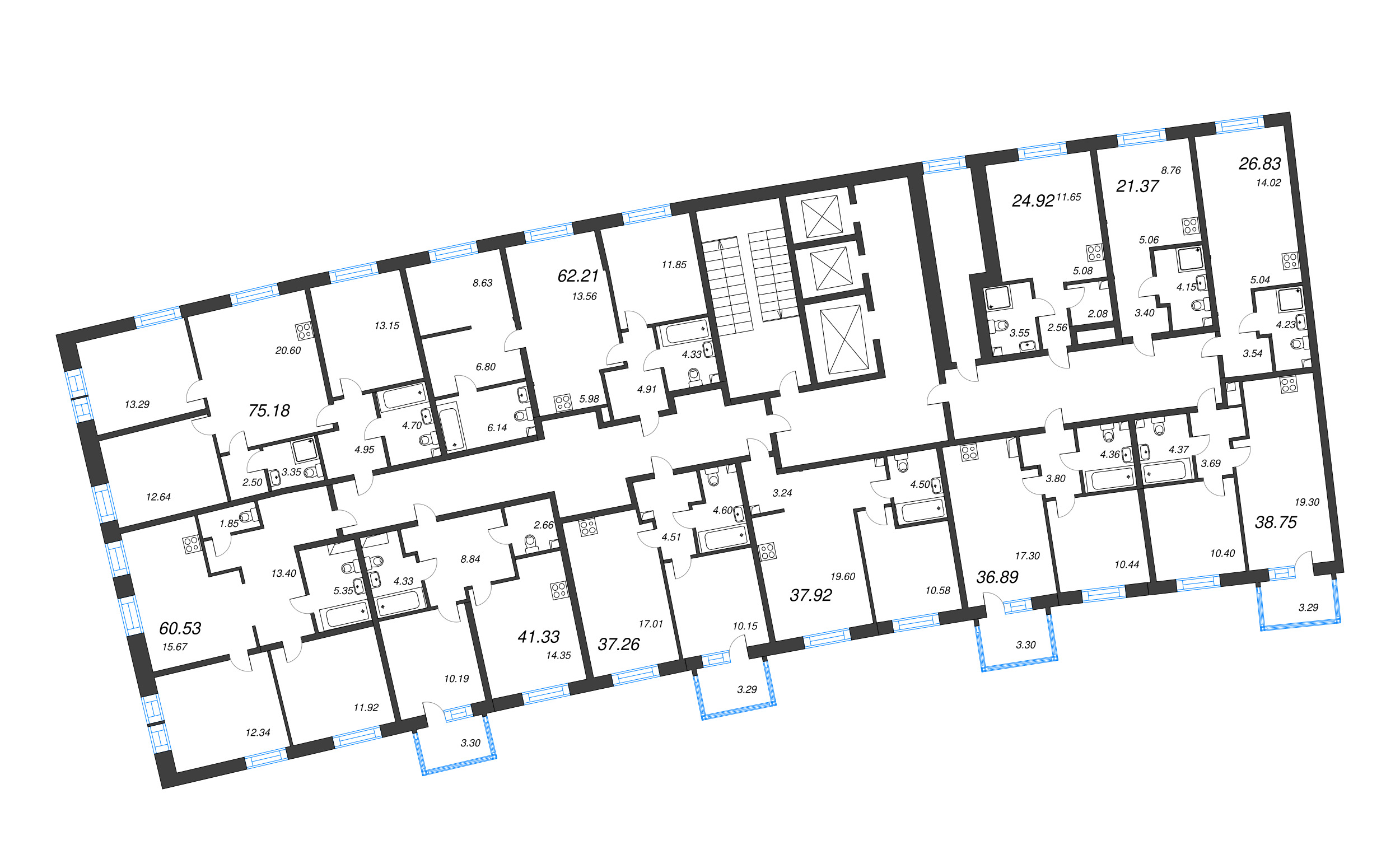 Квартира-студия, 21.37 м² в ЖК "Бульвар Грина" - планировка этажа