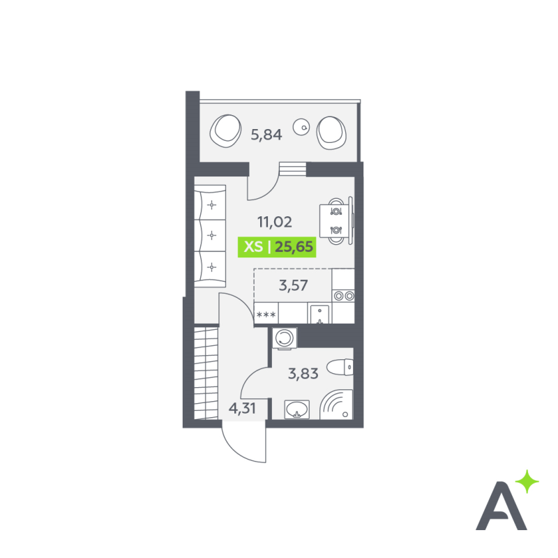 Квартира-студия, 25.65 м² в ЖК "Аквилон Верба" - планировка, фото №1