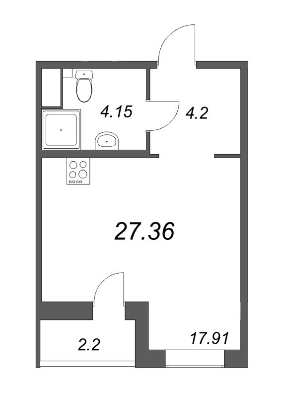 Квартира-студия, 27.36 м² - планировка, фото №1