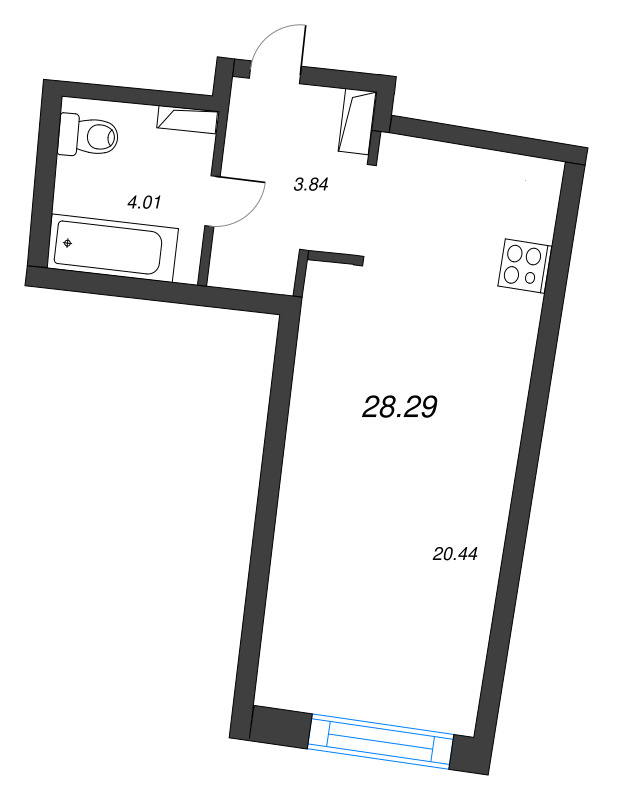 Квартира-студия, 28.29 м² в ЖК "Аквилон Riva" - планировка, фото №1