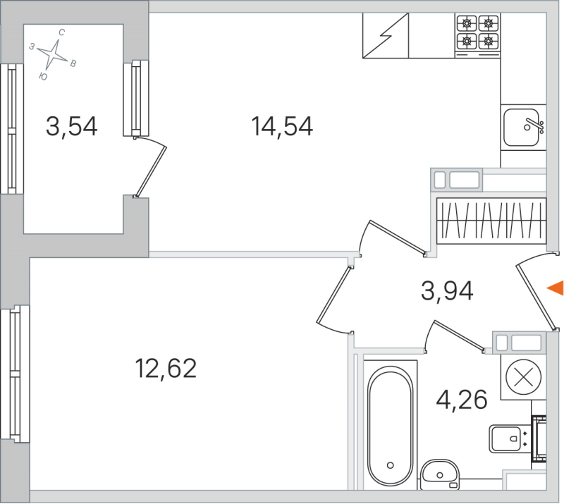 1-комнатная квартира, 35.36 м² в ЖК "Дубровский" - планировка, фото №1