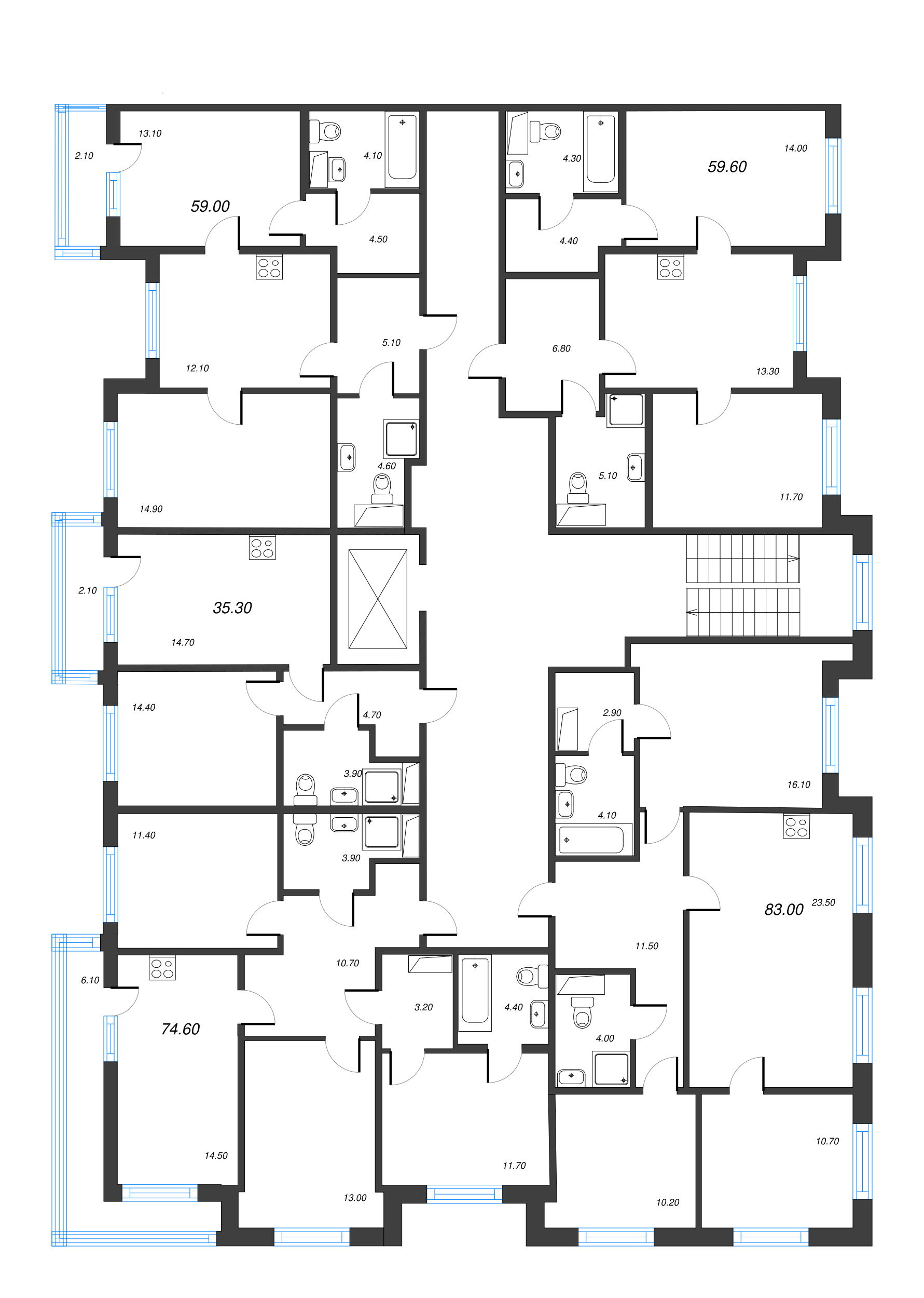 1-комнатная квартира, 35.3 м² в ЖК "Парусная 1" - планировка этажа