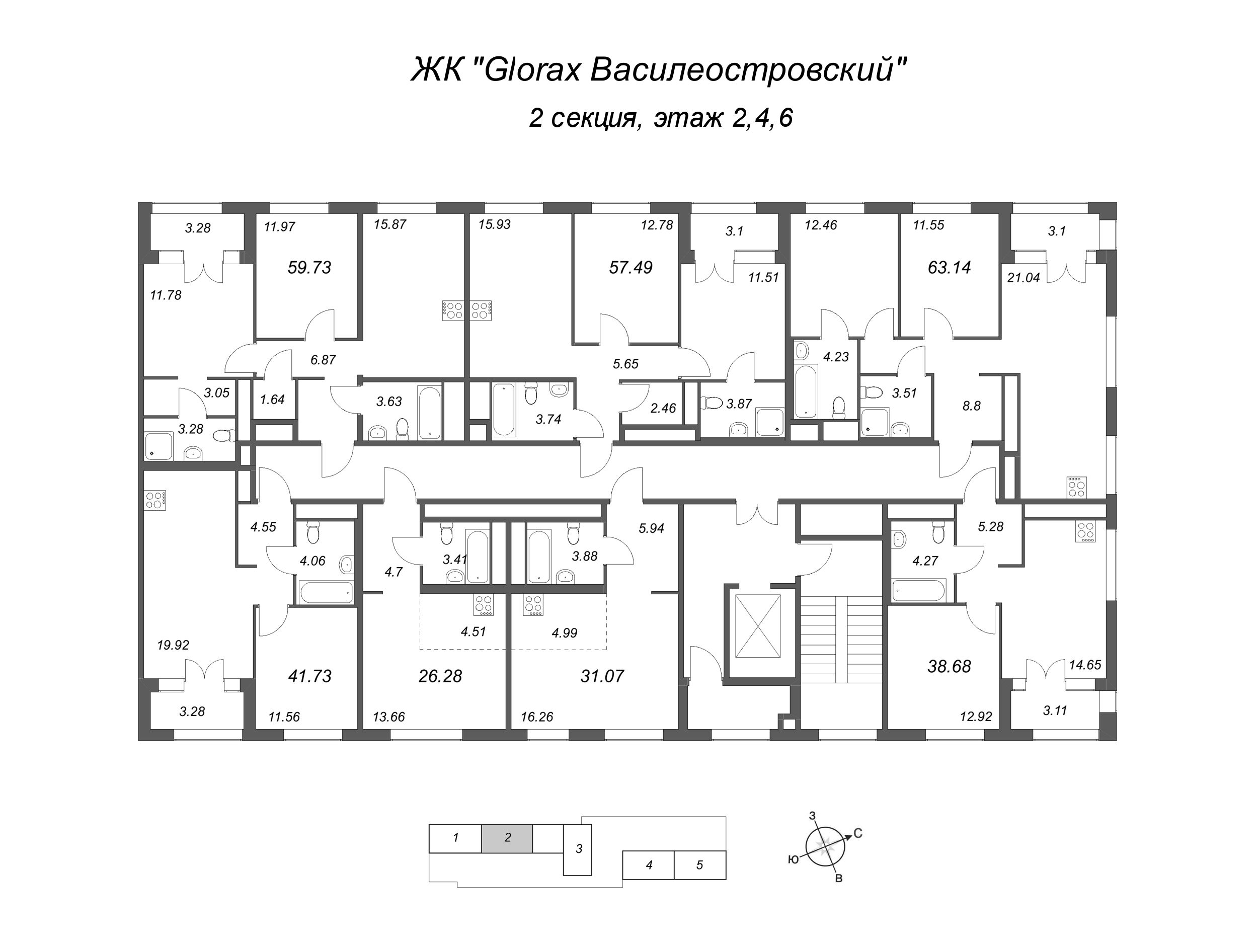 Квартира-студия, 31.07 м² в ЖК "GloraX Василеостровский" - планировка этажа