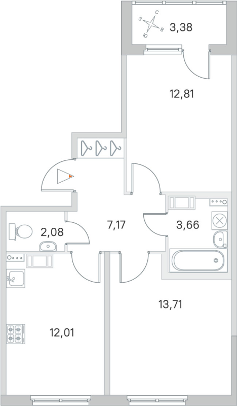 2-комнатная квартира, 51.44 м² в ЖК "Любоград" - планировка, фото №1