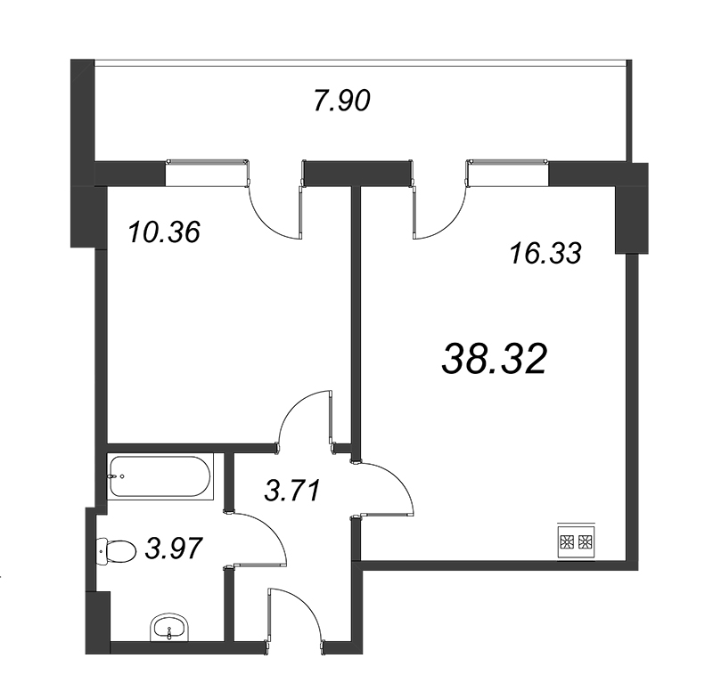 1-комнатная квартира, 39.5 м² в ЖК "WINGS апартаменты на Крыленко" - планировка, фото №1