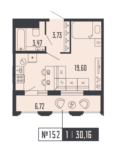 Квартира-студия, 30.16 м² в ЖК "Shepilevskiy" - планировка, фото №1