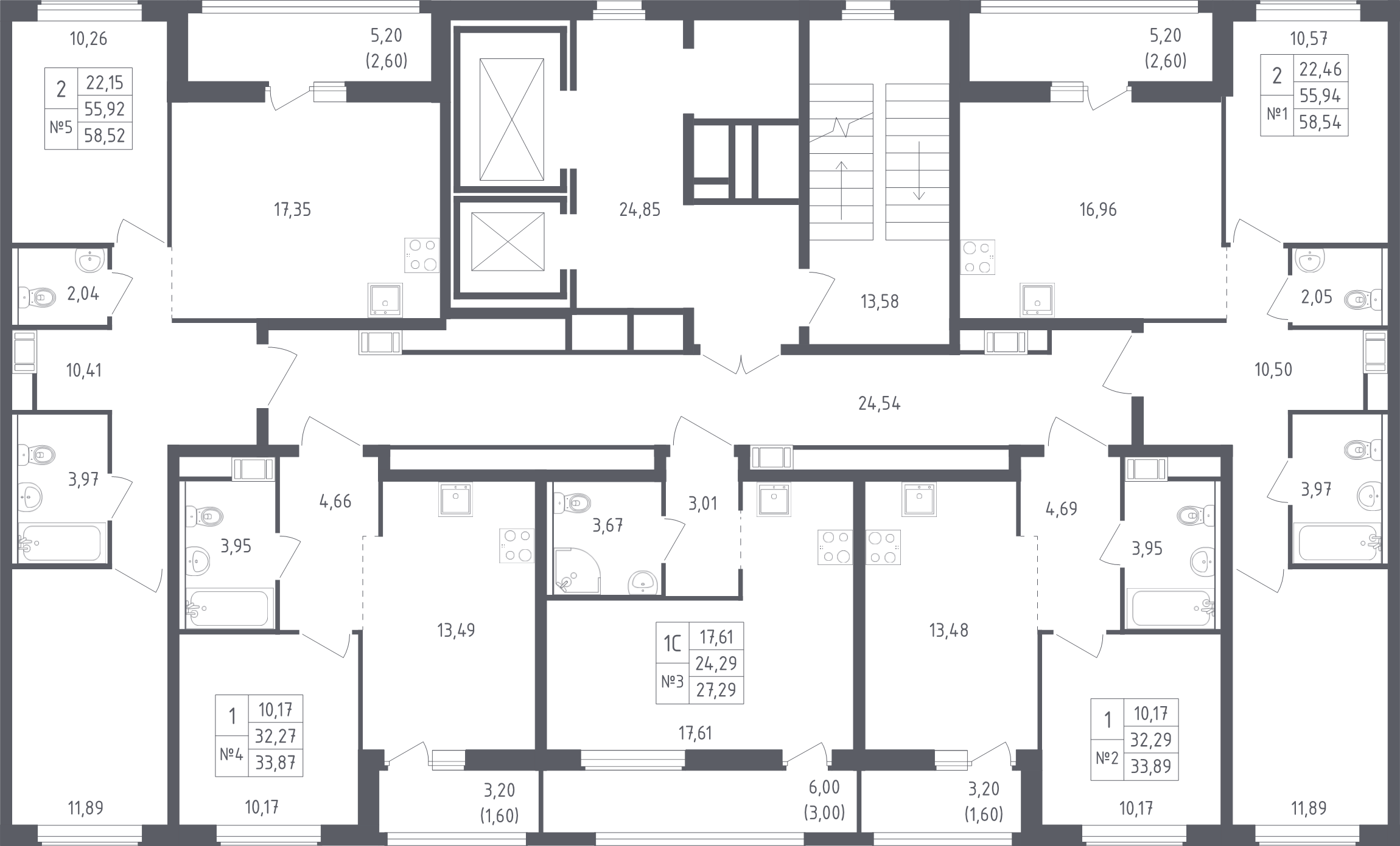 1-комнатная квартира, 33.89 м² в ЖК "Южная Нева" - планировка этажа