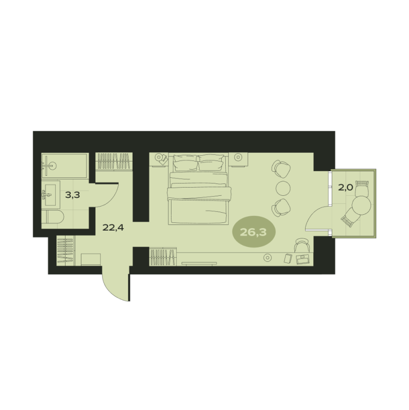 1-комнатная квартира, 27.7 м² в ЖК "Место в Смолячково" - планировка, фото №1