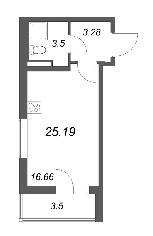 Квартира-студия, 25.19 м² в ЖК "Новая история" - планировка, фото №1