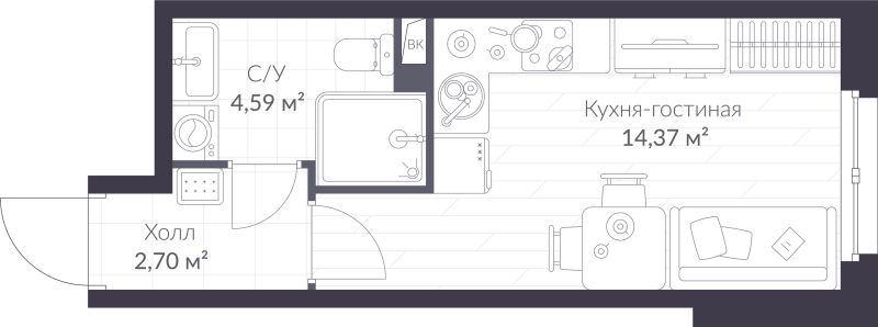 Квартира-студия, 21.66 м² в ЖК "VEREN NORT сертолово" - планировка, фото №1