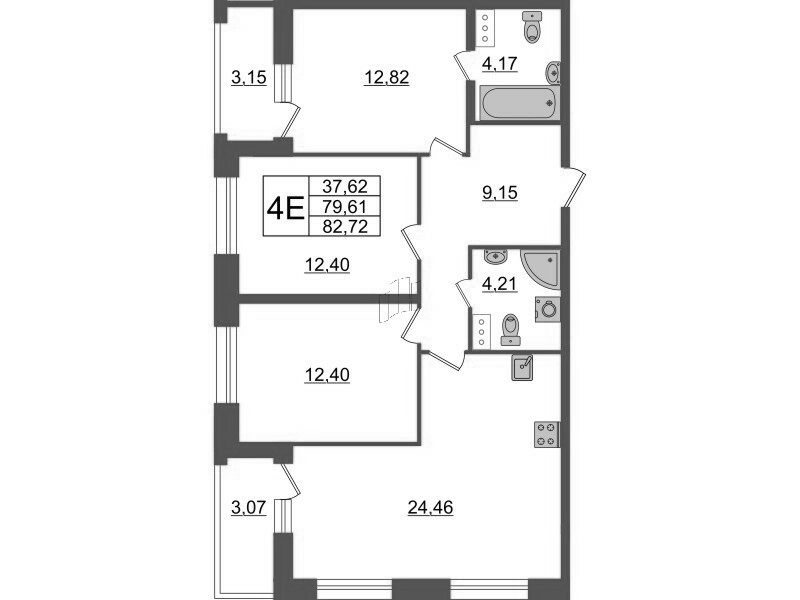 4-комнатная (Евро) квартира, 82.72 м² - планировка, фото №1